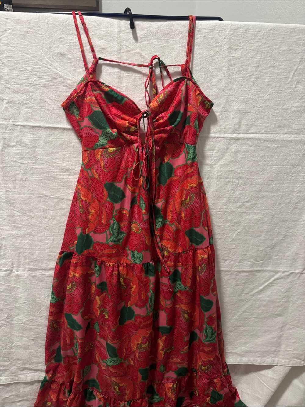 Crystal Doll Red Floral Tie-Detail Midi Dress
